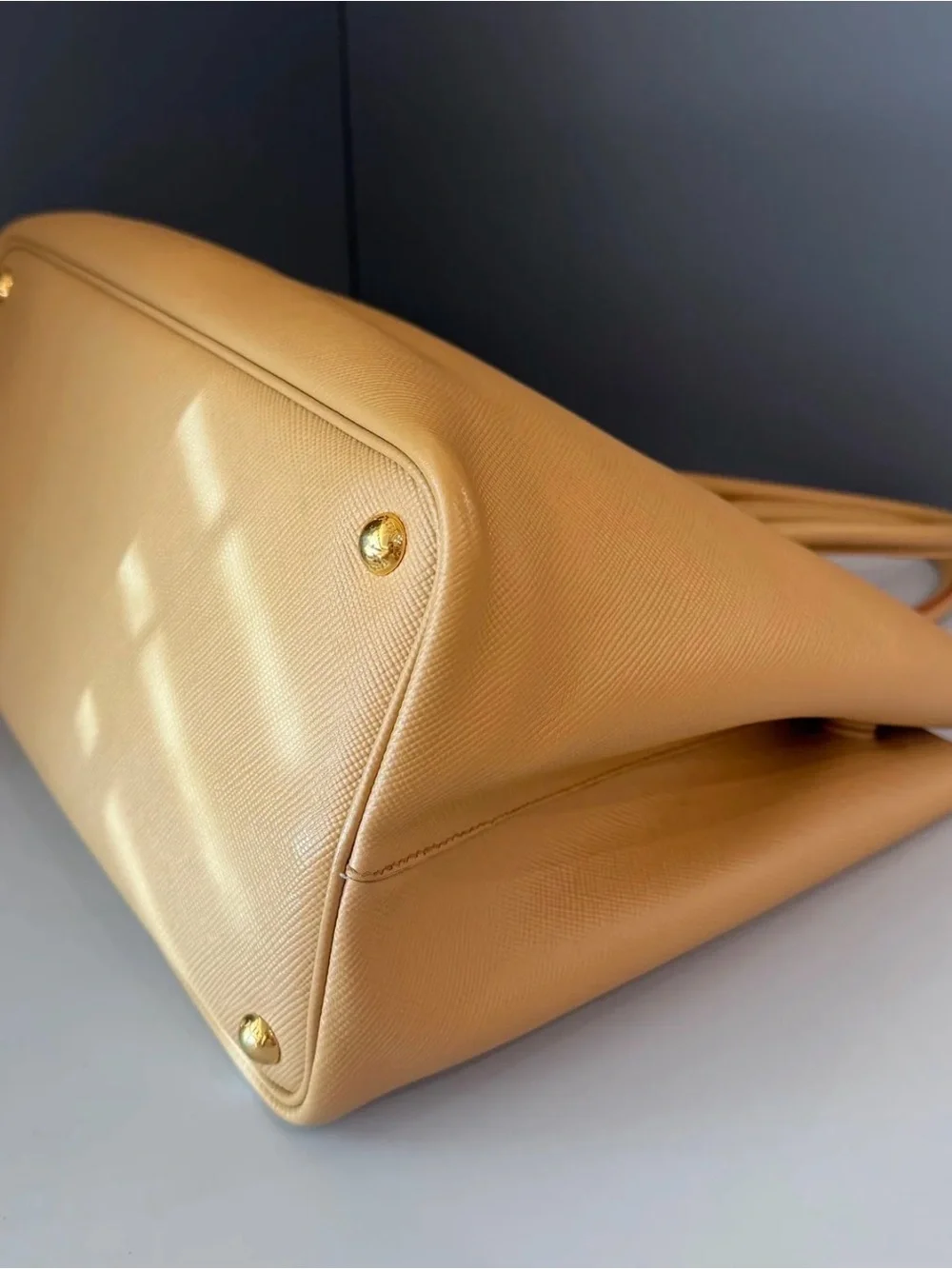 Prada Beige Saffiano Leather Tote with Gold Hardware